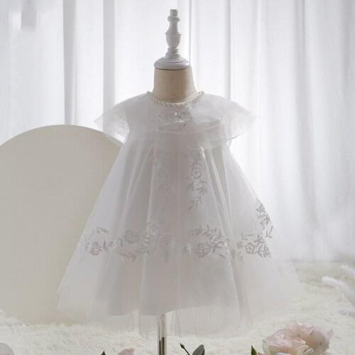 Baby White Dress 1st Birthday Outfit Summer Newborn Baptism Clothing for girls Prom Gown Infant Bridesmaid Wedding Party Dress