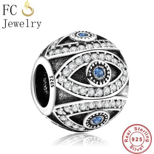 FC Jewelry Fit Original Brand Charm Bracelet 925 Silver Turkish Blue Evil Eye Zircon Reflexion Bead Watchfull Making Berloque