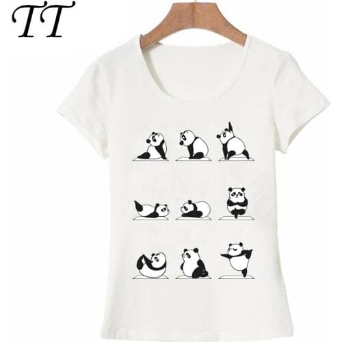 Super cute panda exercise T shirt summer fashion Women T-shirt lady casual T-Shirt funny animal print Tops girl lovely Tees