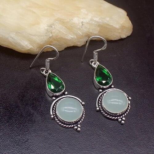 Gemstonefactory Big Promotion Single Unique 925 Silver Agate Green Topaz Sunny Women Ladies Gifts Dangle Drop Earrings 20212182