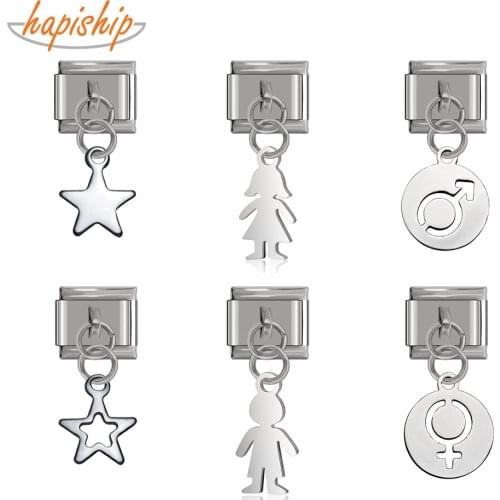 Hapiship 2021 Original Daisy Fashion Sweet Star Girl Boy Charm Links Fit 9mm Bracelet Stainless Steel Jewelry Making DJTop75