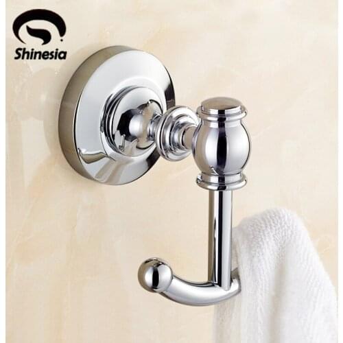 Chrome Polished Solid Brass Bathroom Clothes Hangers Coat Towel Hooks Racks Wall Mounted