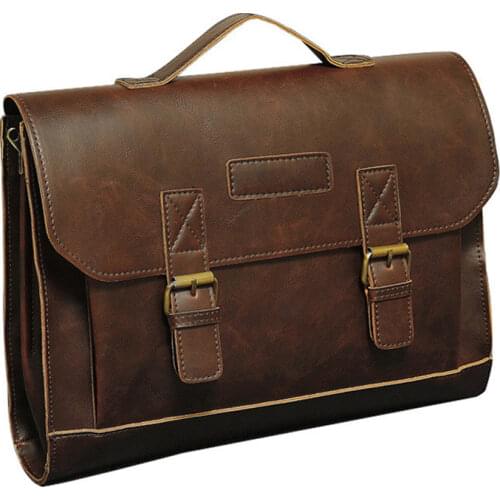 Crazy Horse PU Leather Men Briefcase Famous Brand Mens Messenger Bag Male Laptop Bag Business Shoulder Bags Dress Travel Bag