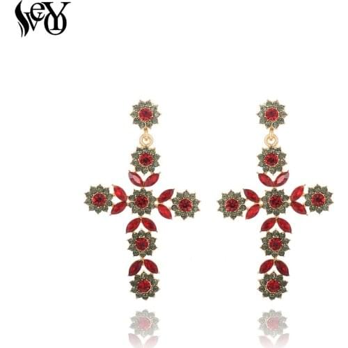 VEYO Classic 2 Colour Cross Earrings Crystal Drop for Women Rhinestone Drop Earrings 2018 Brand New Gift Jewelry