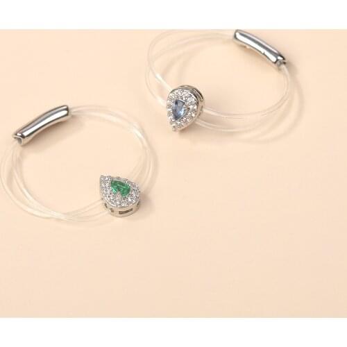 Sweet Trendy Womens Ring Fashion Invisible Transparent line Brass Ring Square Waterdrop Zircon Jewelry Accessory For Daily life
