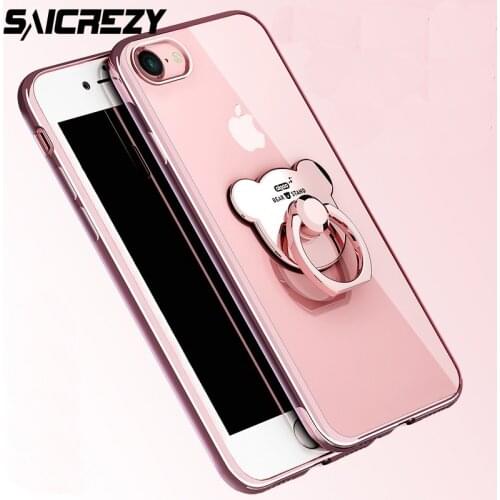 Fashion Cute Soft Silicone Case For iPhone 11 Pro XS MAX XR X 8 Plus 7 Cover With Bear Stand Ring For iPhone 6 6S 5 5S SE Cases