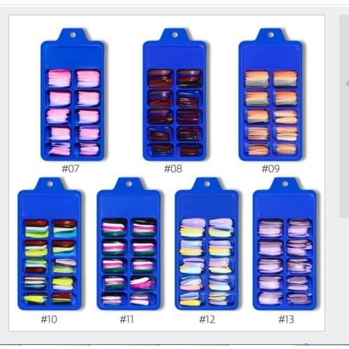 60Set/Lot 100Pcs/Set Fake False Nails Patch Plate Candy Color Blue Box Full Paste Wear Long Ballet Solid Manicure Tools HA2249