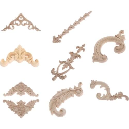 Natural Wood Applique Onlay Decal Unpainted Figurines Floral Large Rose Crown Leaves Vintage Home Decor European Decoration