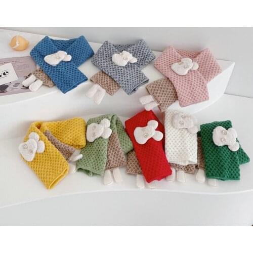 Autumn Winter Toddlers Warm Scarf Little Boys Girls Sweet Style Cartoon Animal Decoration Color Matching Knitted Neckerchief