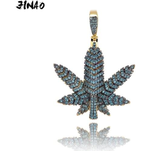 JINAO New Maple Leaf in Three Colors Iced out Necklace&Pendent Cubic Zircon Shiny Hip Hop for Men Women Gift