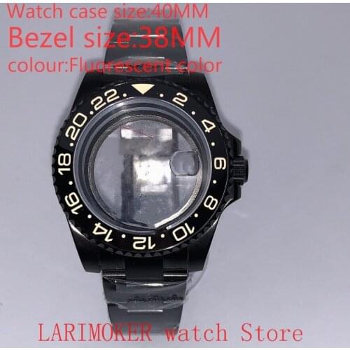 Suitable for Mingzhu Miyota 8215 40mm 904L stainless steel case, transparent black back cover, with bezel Fiuorescent colour