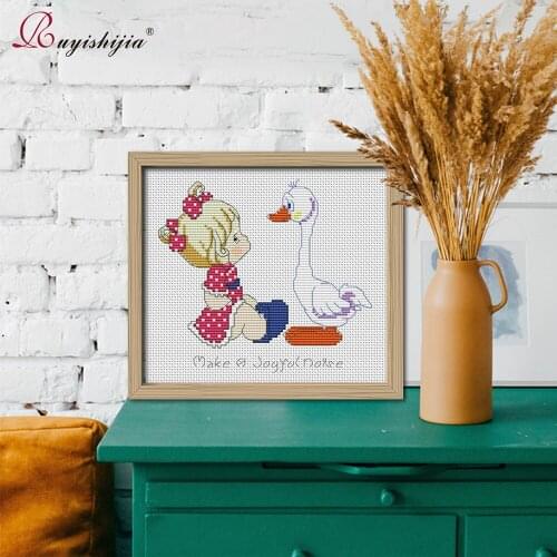 RUYISHIJIA Stamped Cross Stitch Starter Kits Beginners Needlework Embroidery Set DIY Baby Girl and Luck Pattern Stitching