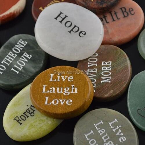 Mixed Semi-precious Stone With Blessing Statements Carved Pendant Special Novelty Gift Cards 20pc/lot