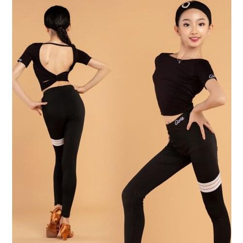 Backless Latin Dance Tops Girls Black Tango Dance Pants Summer Salsa Dancing Outfit Samba Costume Cha Cha Dancewear DL8207