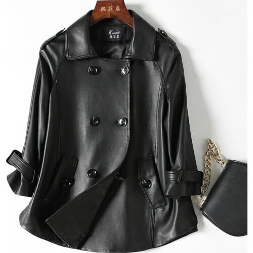 2020 Spring Autumn Genuine Leather Jacket Sheepskin Coat Windbreaker Cloak Korean Jackets for Women Veste Femme KFS18999-8