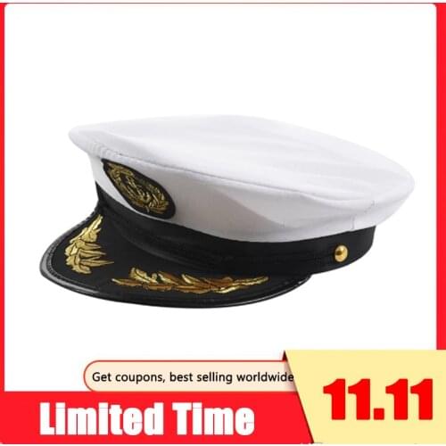 Adult Yacht Boat Captain Hat Navy Cap Ship Sailor Costume Party Fancy Dress Black+White