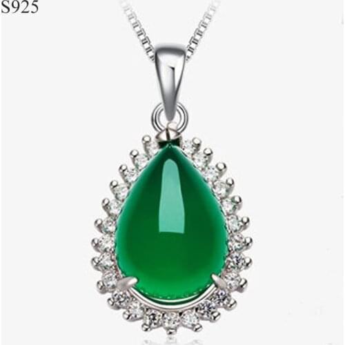 Genuine Real Pure Solid 925 Sterling Silver Pendant for Women Female Fine Jewelry Gem Stone Natural Chrysoprase Schmuck No Chain