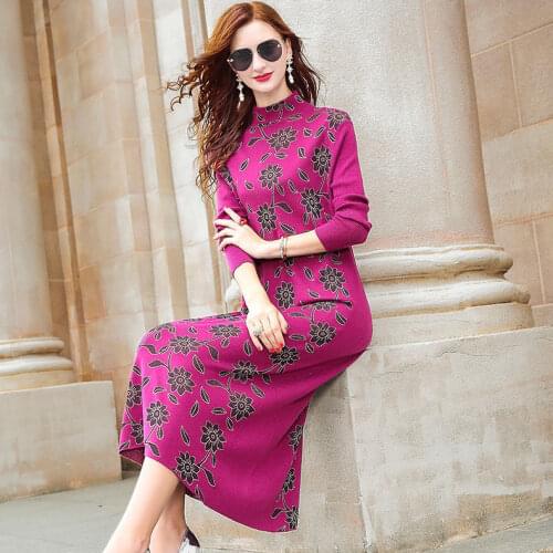 ZUOMAN Autumn Winter Elegant Knitted Patchwork Gradient Pink Pleated Dress Women Long Sleeve Office One-Piece Sweater Dress