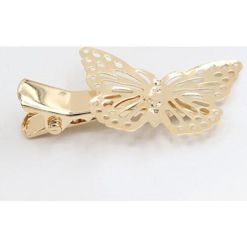 Golden Hollow Alloy Left Right Butterfly Clip Barrettes Hairgrips Headwear Hair Accessories for Women & Children