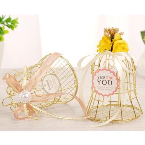 10pcs Metal Romantic Golden bird cage Wedding candy boxes baby shower favor gift for guests party birthday Decor Supplies