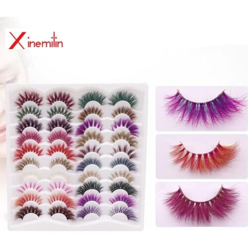 20 pairs Colorful 3D mink lashes extension tool wholesale makeup Color individual fluffy dramatic volume natural false eyelashes
