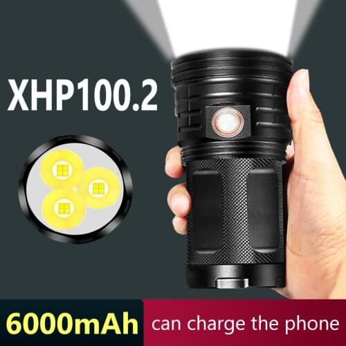 600000lms Super bright XHP100.2 USB Rechargeable 6000mah Flashlight With input and output Waterproof Outdoor Camping Climbing