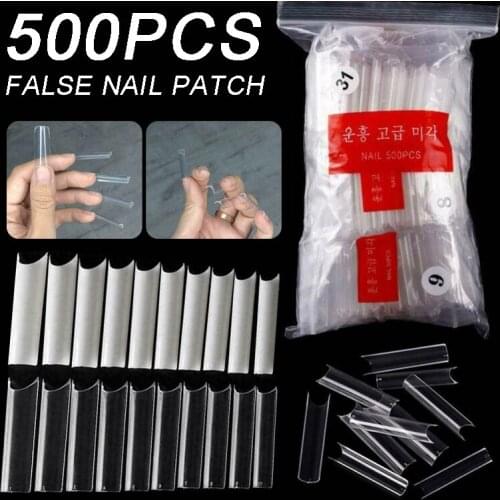 500pcs Extra Long C Curve Square False Nail Tips Half Cover Fake Nails Artificial Tip Manicure Nail Art Decoration 2Colors