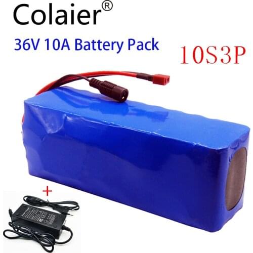 Colaier 36V 10Ah 10S3P 18650 Rechargeable battery pack ,modified Bicycles,electric vehicle 36V Protection PCB+42V 2A Charger