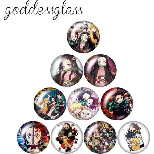 Anime Demon Slayer Kimetsu no Yaiba Kamado Tanjirou 10pcs 12mm/18mm/20mm/25mm Round glass cabochon flat back Making findings