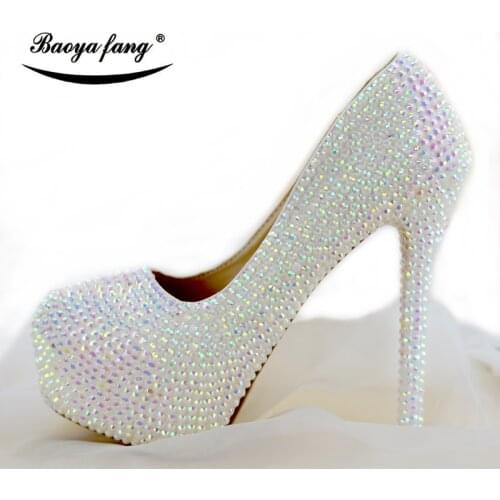 BaoYaFang New Bling crystal women wedding shoes fashion Rhinestone party dress shoes female shining crystal handmade shoes