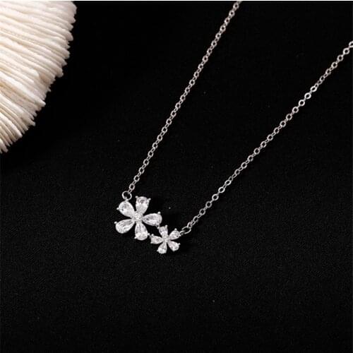 925 Sterling Silver Link Chain Zircon Flower Charm Pendant Choker Necklace For Women Girls Fine Jewelry dz121
