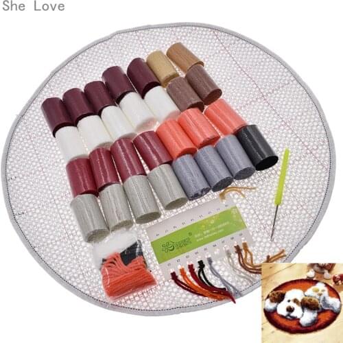 Chzimade Embroidery Latch Hook Rug Kits DIY Needlework Unfinished Crocheting Rug Yarn Cushion Mat Embroidery Decorative Carpet