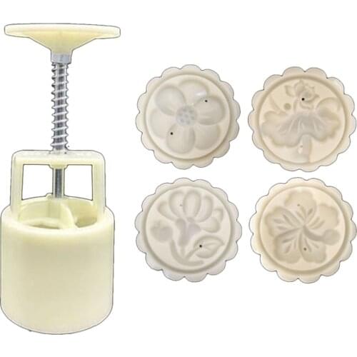 Mooncake Mold 50g Cookie Cutter with 3D Flower Stamps Green Bean Pastry Mould