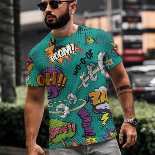 2021 Summer New Mens T-shirt Loose Clothes, Short Sleeve Fashion Graffiti Printed O-Neck Mens T-shirt
