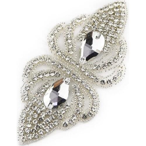 Hot sale 3D silver rhinestone applique for party dress WRA-841