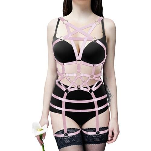 Gothic Clothes Cage Harness Sexy Lingerie Set Bdam Suspender Club Dance Rave Plus Size Elastic Adjust Bra Women Body Bondage
