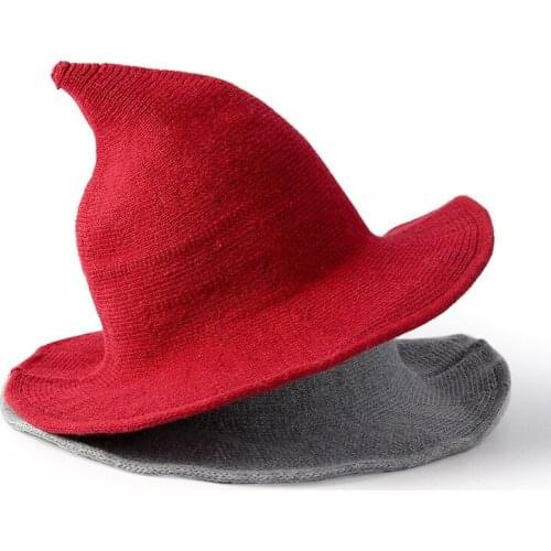 Korean-style New Style Knitted Wool Bucket Hat Autumn And Winter Witch Hat Pointy Wool Cap Hat Womens Christmas Hat