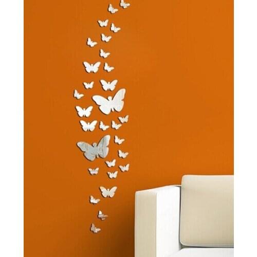 Beautiful 3D Butterfly Mirror Wall Stickers DIY Home Decoration , 30pcs per lot butterfly pieces