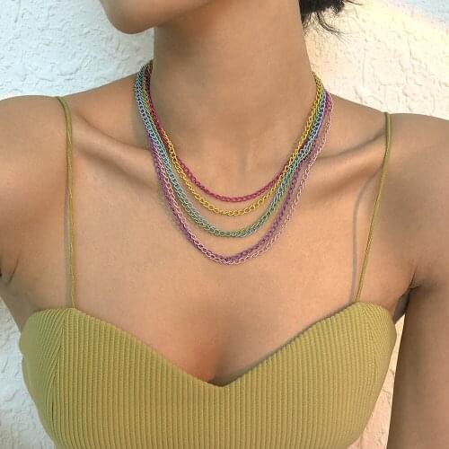 Colorful Chains Necklaces for Women Clavicle Chain Layered Necklace Female 2021 Fashion Jewelry Neck Accessories Simple New