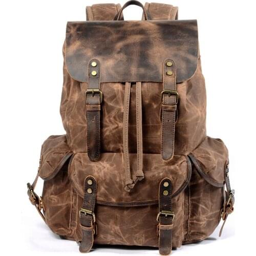 Multifunction Casual Canvas Backpacks Vintage Waterproof Large Capacity Travel Bag Men Mochila Leather Laptop Rucksack