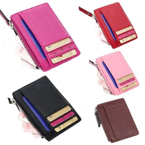 Newest Wallets Unisex Pure Color Card Case Wallet Fashion Soft Leather Dirty Resistant Zipper Closure Purse