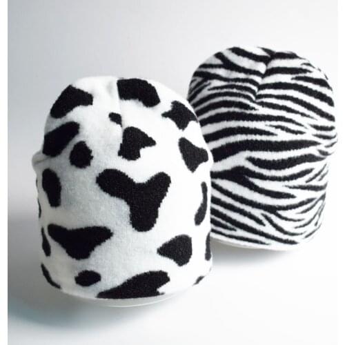 New cute cow Zebra pattern Beanie Knitted Warm Soft Trendy Winter Hats Simple Korean Style Women Casual Caps Elegant Beanie