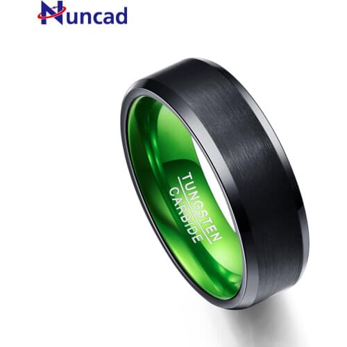 Nuncad Top quality ring T053R 8MM wide black flat matte surface green inner ring tungsten steel ring for woman man