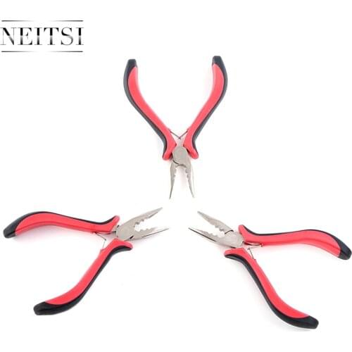 Neitsi Hair Pliers Needle Nose Pliers Tools For Hair Extensions Hair Bond Remover For Micro Loop Human Hair Red Color 3pcs/pack