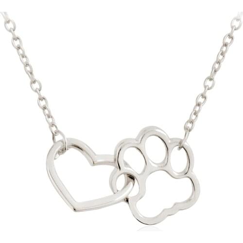 Linked Heart and Paw Hollow Dog Paw Claw Pendant Necklaces Custom Metal Pet Dog Animal Jewelry Gift for Dog Owners
