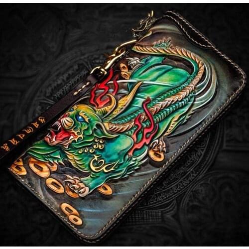 Personal Tailor Men Genuine Leather Wallets Carving Brave Troops Bag Purses Women Clutch Vegetable Tanned Leather Wallet