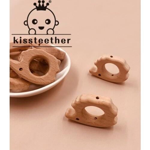 Kissteether 100pcs Beech Wooden Hedgehog Animal Beads DIY Teething Mom Necklace Food Grade Wood Bead jewelry Making Teether