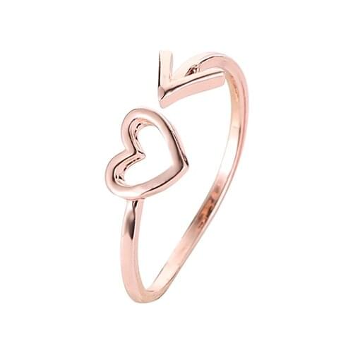 Simple Trend Golden Rose Gold White Sweet Heart Metal Arrows Copper Rings For Women And Man Adjustable