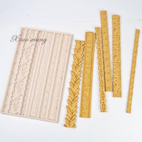 DIY Flowers Cake Border Silicone Molds For Baking Baroque Scroll Relief Fondant Cake Decorating Tools Candy Chocolate Mould