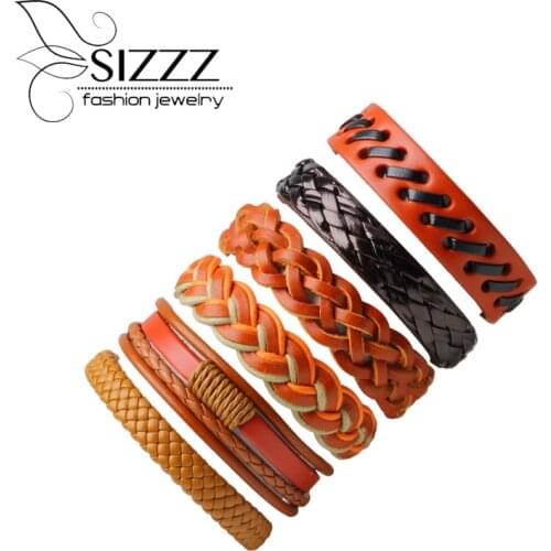 SIZZZ New European and American simple retro fashion knit leather Multi-layer package bracelet&bangles for women/men